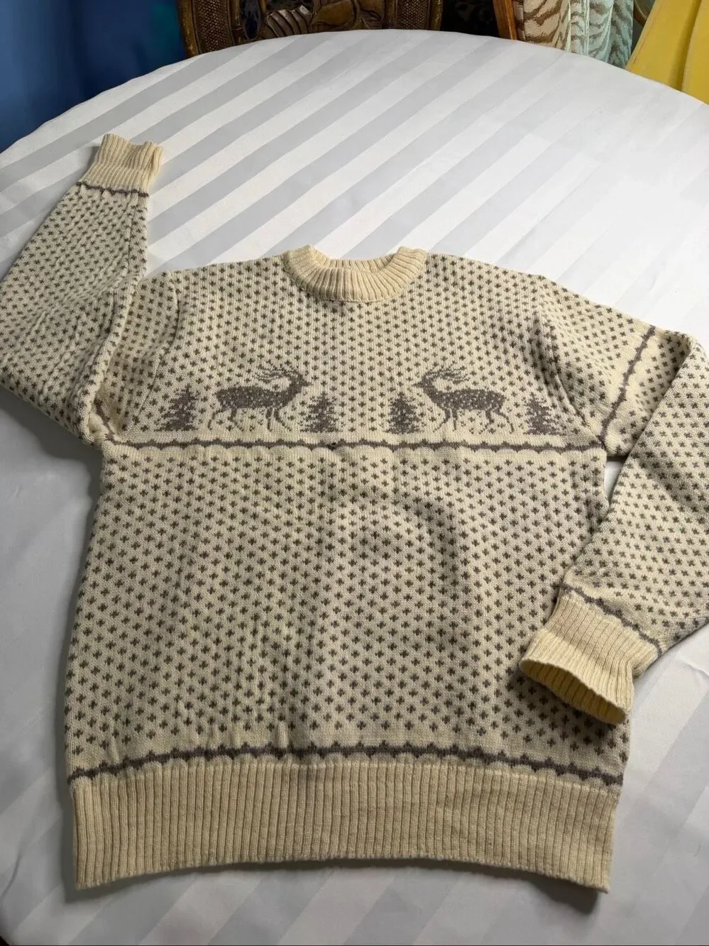 Green Mountain Threadworks Vintage Wool Fair Isle Deer Sweater Size XL